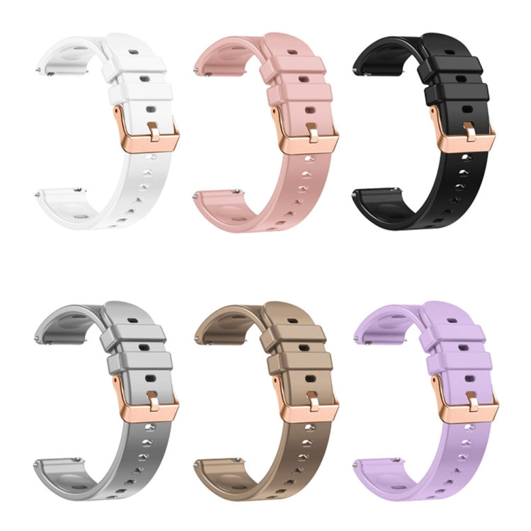 Assorted silicone watch bands in white, pink, black, grey, khaki, and purple