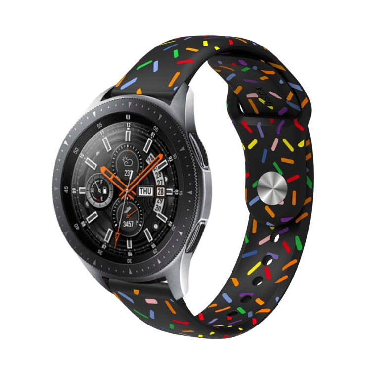 20mm rainbow-dots silicone watch band, black with multicolor sprinkles pattern