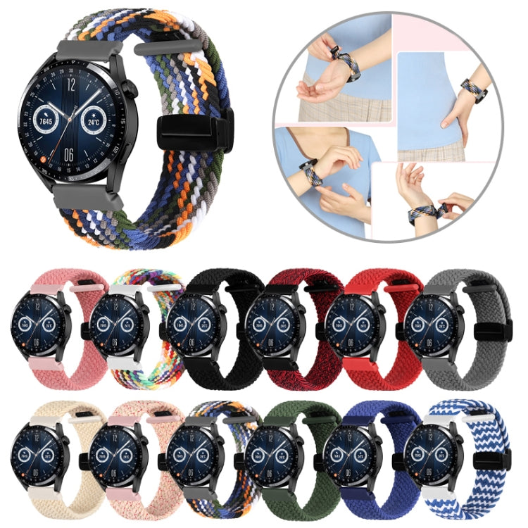 Multicolor braided woven watch band with black magnetic fold clasp