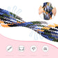 Braided woven watch band in blue, white, orange, and green zigzag pattern
