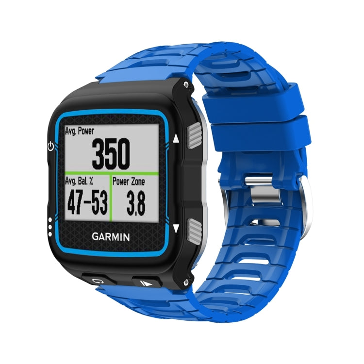 Silicone watch band replacement in blue with black edges for Garmin Forerunner 920XT.