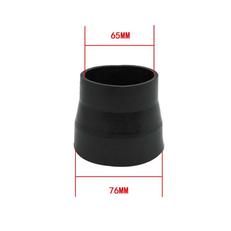 Black silicone hose coupler with 65 mm top and 76 mm base markings