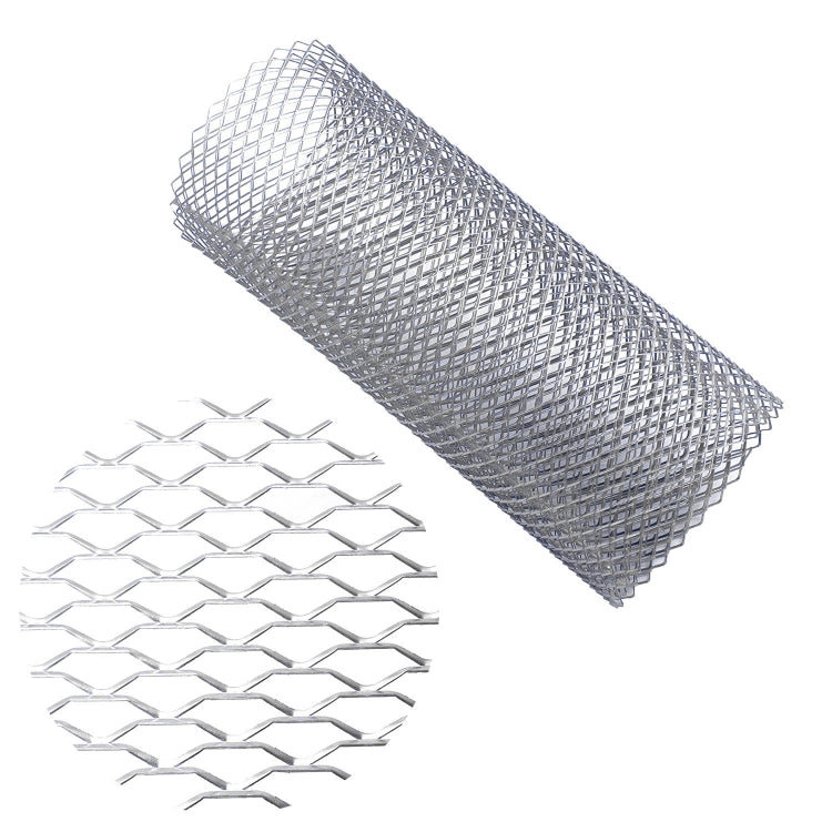 Silver aluminum mesh grille insert roll with large-hole diamond grid pattern