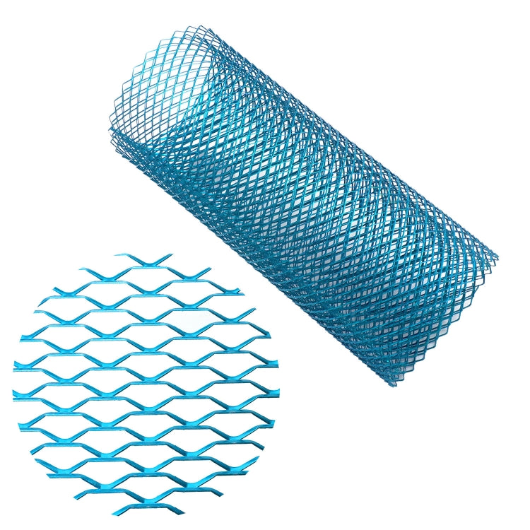 Blue metal mesh grille insert roll with large-hole diamond grid pattern