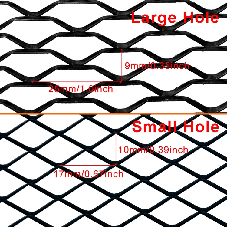 Black diamond-pattern grille mesh insert with large and small hole openings