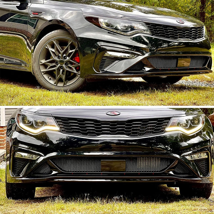 Black front grille mesh insert panel with diamond mesh over vehicle opening