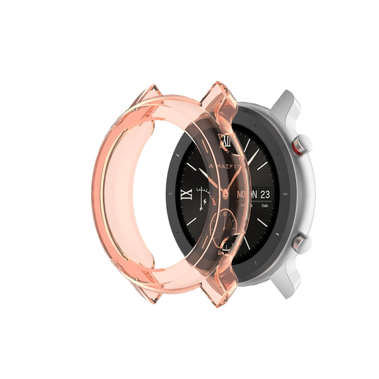 47mm TPU half watch case, transparent orange, for Huami Amazfit GTR, angled front