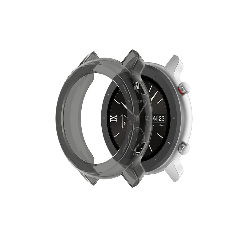 47mm TPU half watch case, transparent black, for Huami Amazfit GTR, front angled