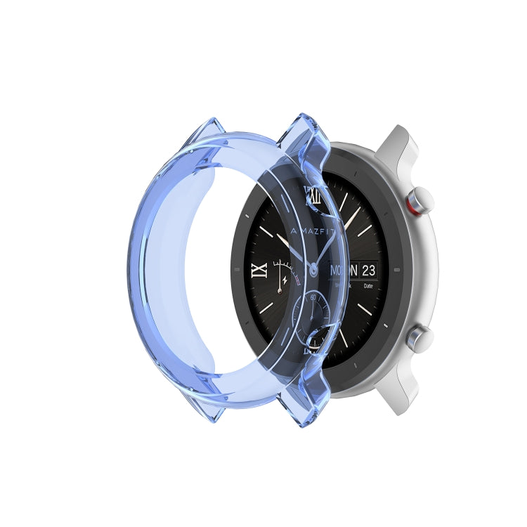 47mm TPU half watch case, transparent blue, for Huami Amazfit GTR, angled front