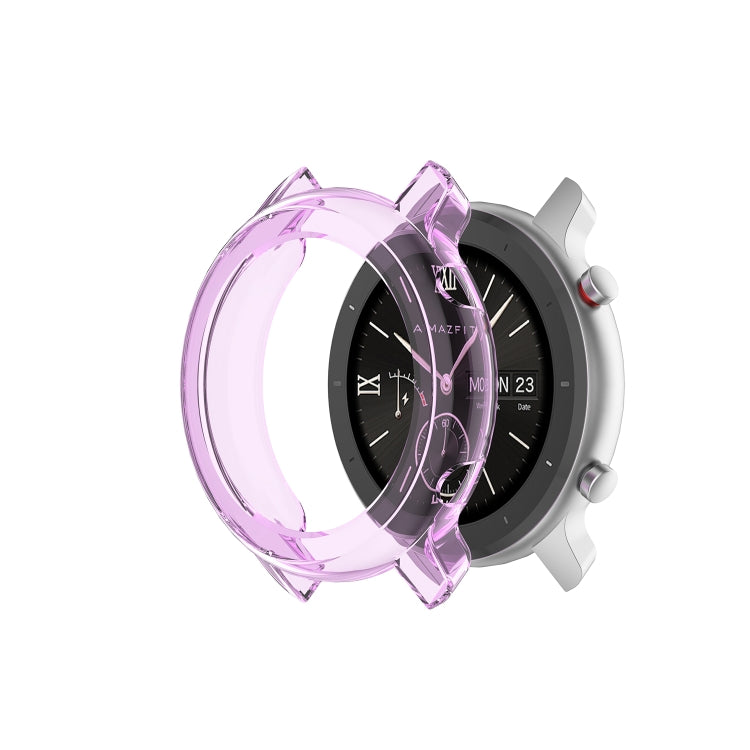 47mm TPU half watch case, transparent purple, for Huami Amazfit GTR, angled front
