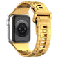 Square buckle armor watch band with gold plated clasp and rugged links