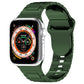 Square buckle armor watch band with dark green silicone links