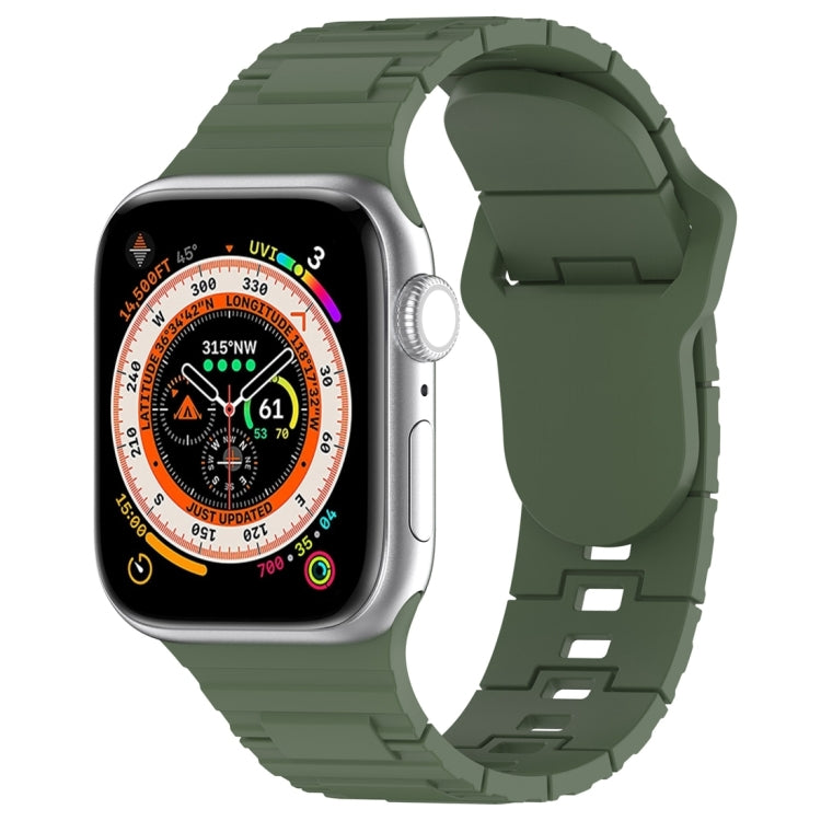 Armor-style silicone watch band with square buckle, dark green