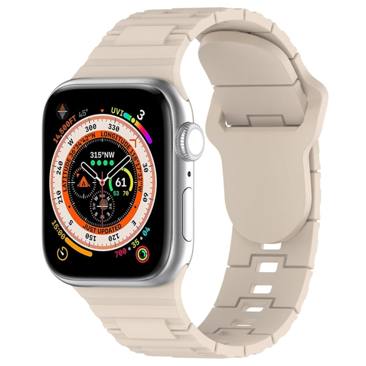 Silicone watch band with square buckle, ivory white armor-style link design