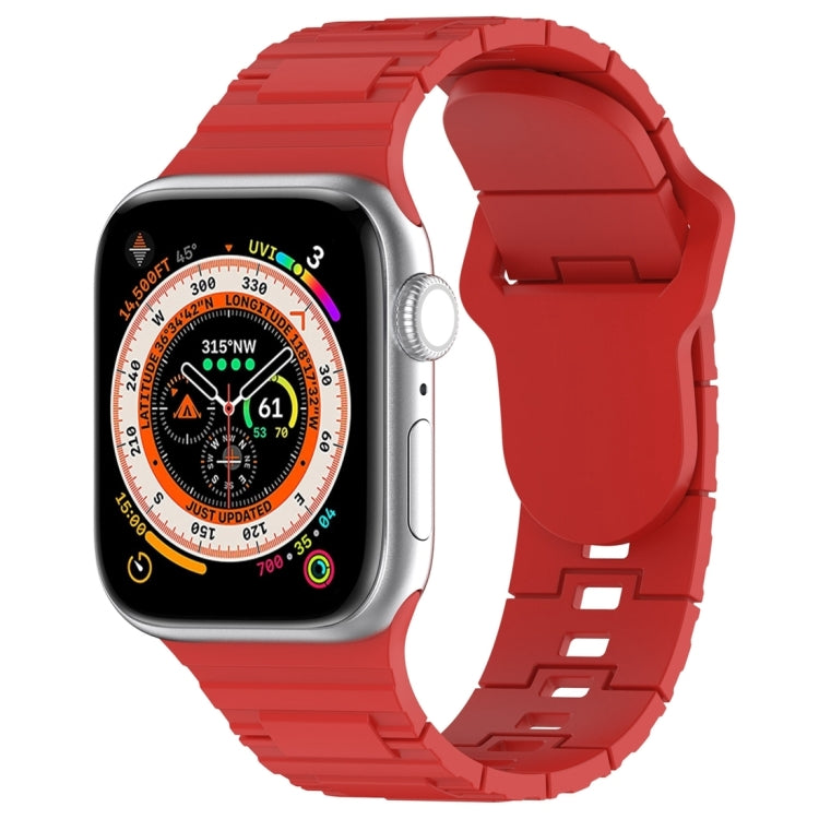 Silicone watch band with square buckle, red armor-style link strap