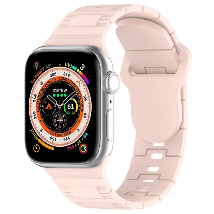 Silicone watch band with square buckle, light beige armor-style link strap