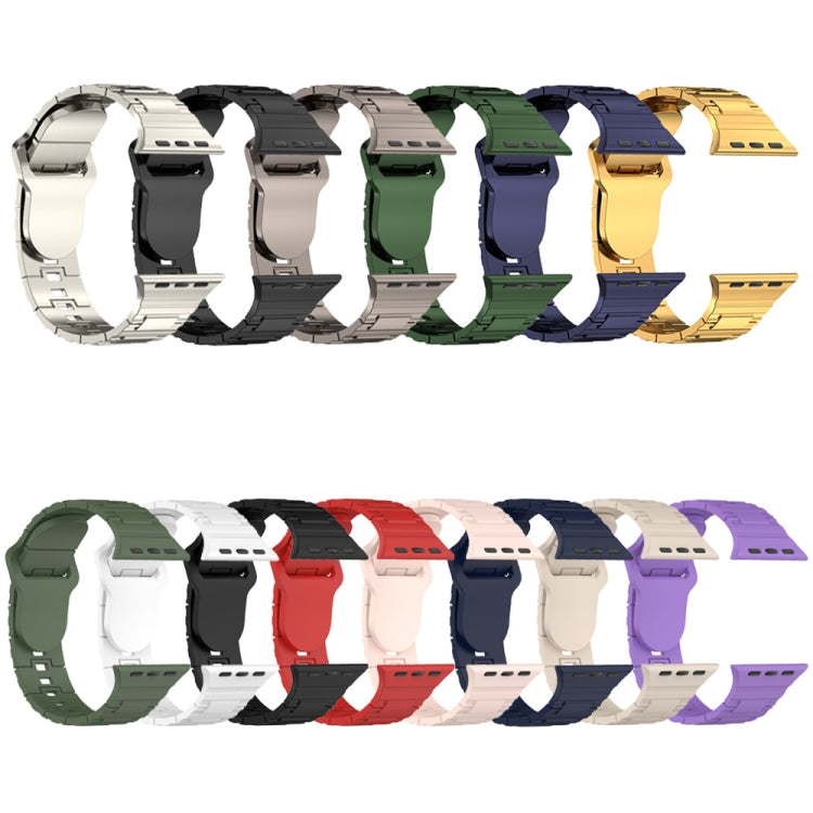 Assorted silicone watch bands with square buckle armor-style links in multiple colors