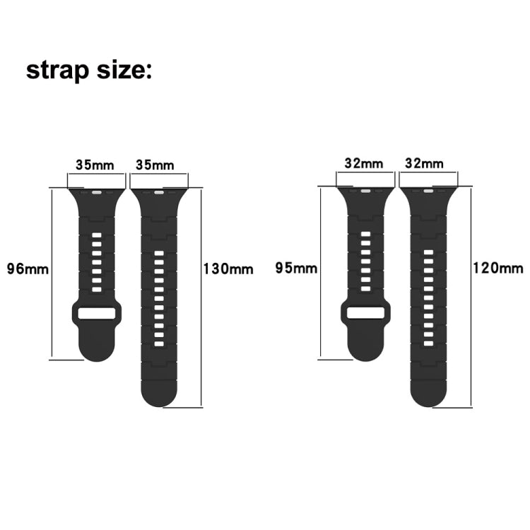 Watch band size chart with measurements for strap width and lengths