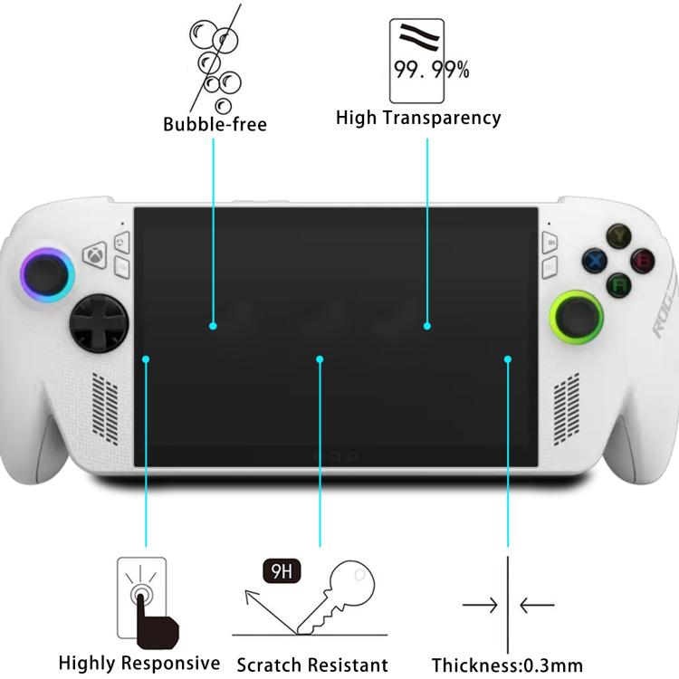 Tempered glass screen protector for handheld gaming device with bubble-free, high clarity
