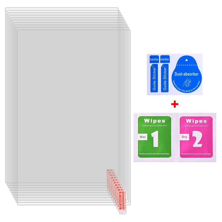 Screen protector set with wipes, guide card, and dust-absorber tool