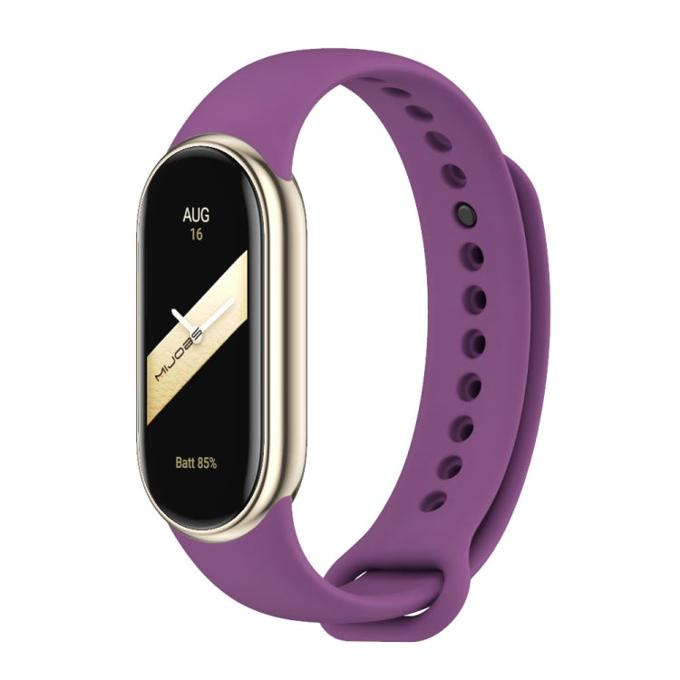 Silicone watch band with perforated strap holes, plum purple color, for fitness tracker