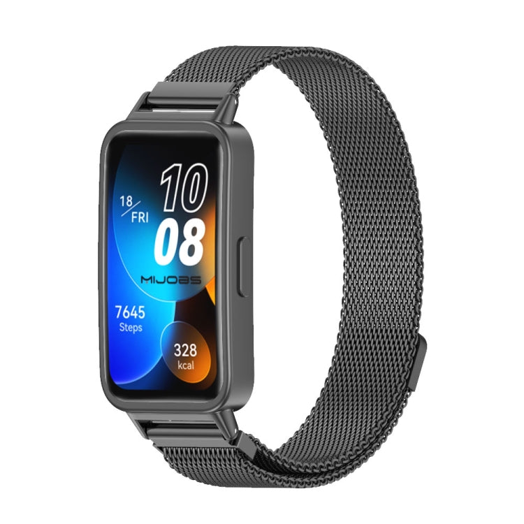 Black magnetic stainless steel watch band with mesh link for Huawei Band 8/9/10
