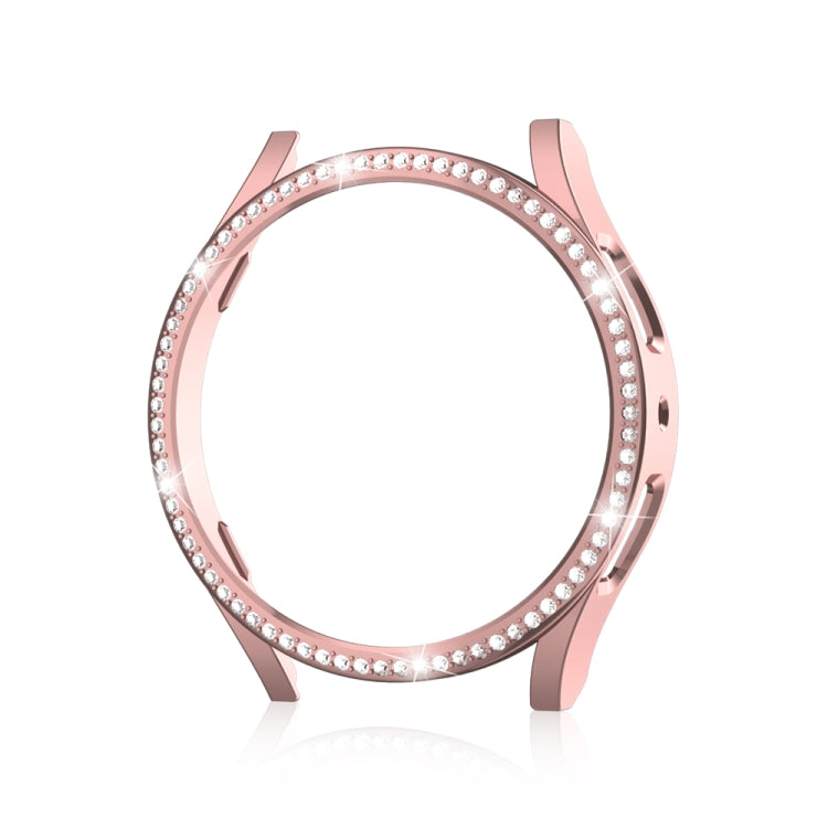 Diamond hollow watch protective case, pink tone circular bezel with rhinestone edge