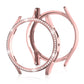 Diamond hollow watch protective case, rose-gold tone bezel with rhinestone row and side tabs