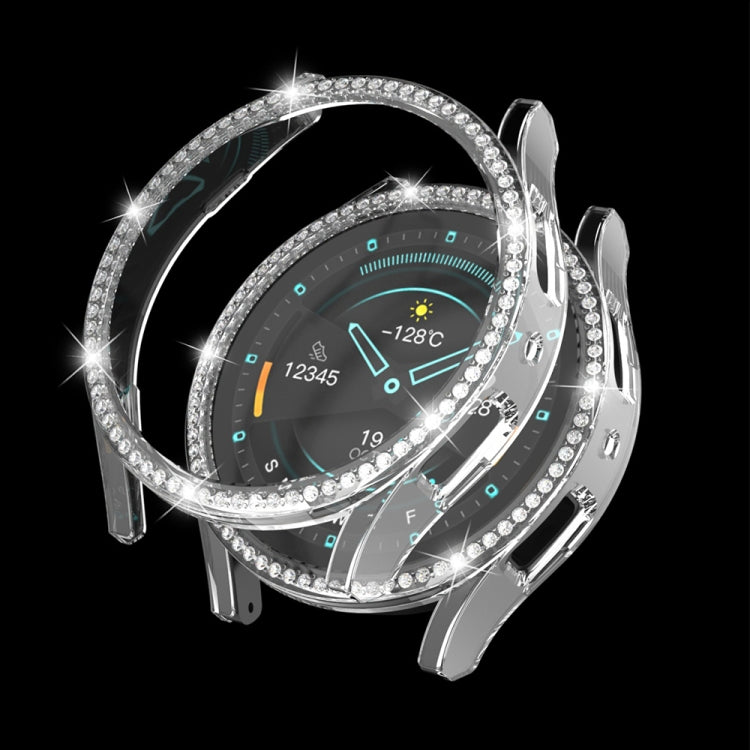Silver diamond hollow PC watch case with clear screen cover and sparkling rhinestone trim