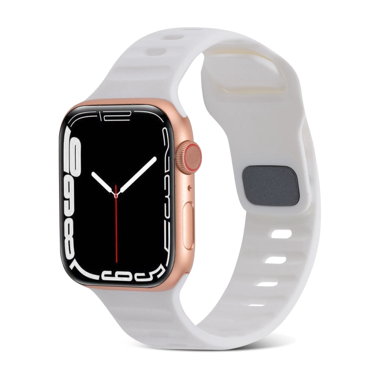 White silicone watch band with square buckle and stripe hole pattern