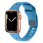 Silicone watch band with square buckle, light blue, perforated striped design