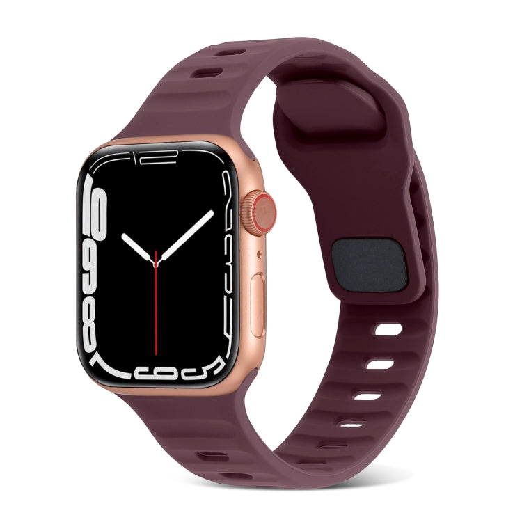 Silicone watch band with square buckle stripes, dark purple color