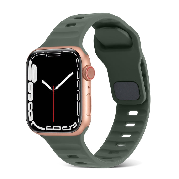 Dark green silicone watch band with square buckle and strap holes