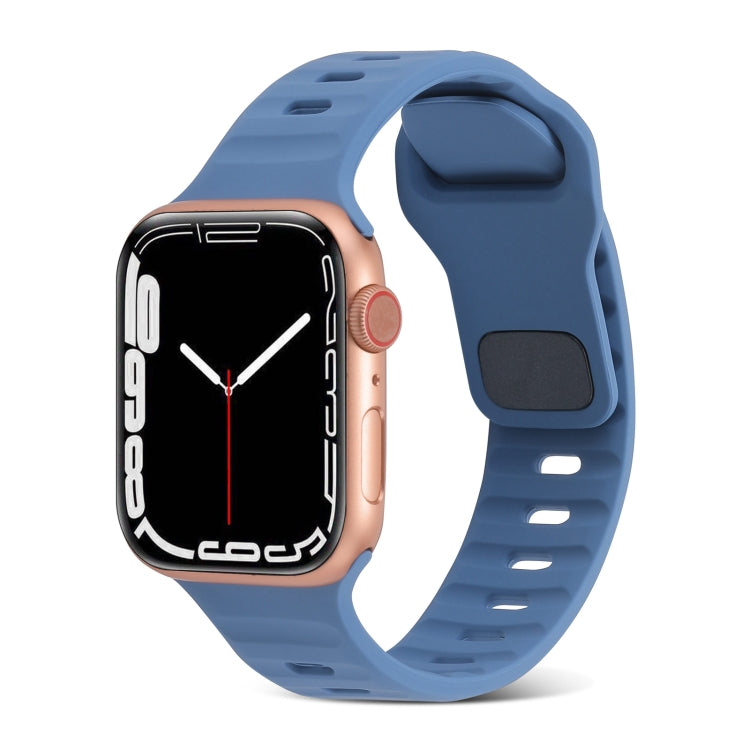 Blue silicone watch band with square buckle and strap holes
