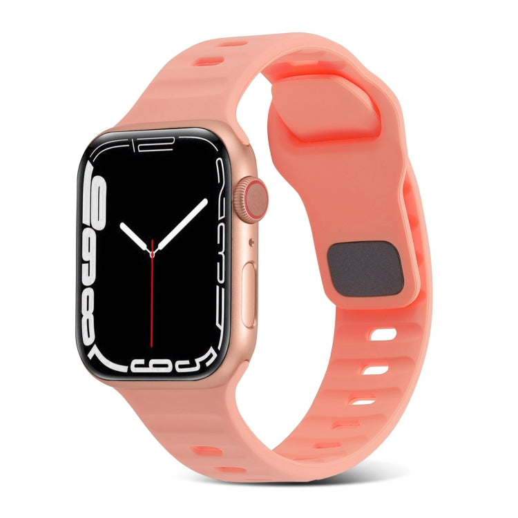 Light pink silicone watch band with square buckle and striped vent holes