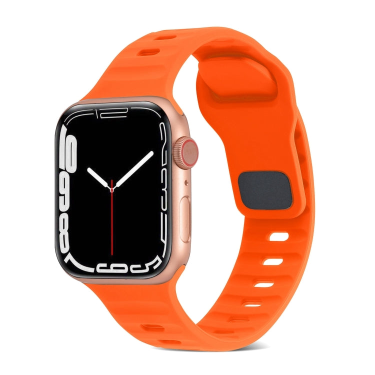 Silicone watch band with square buckle in orange, strap with stripe-style holes