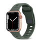 Silicone watch band with square buckle, striped pattern, olive green color.