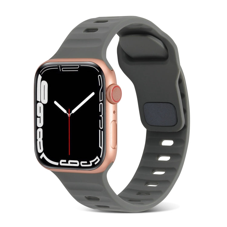 Dark gray silicone watch band with square buckle and striped texture