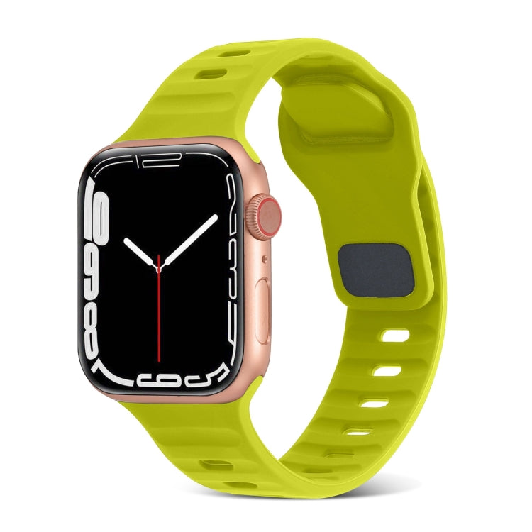 Fluorescent green silicone watch band with square buckle and striped texture