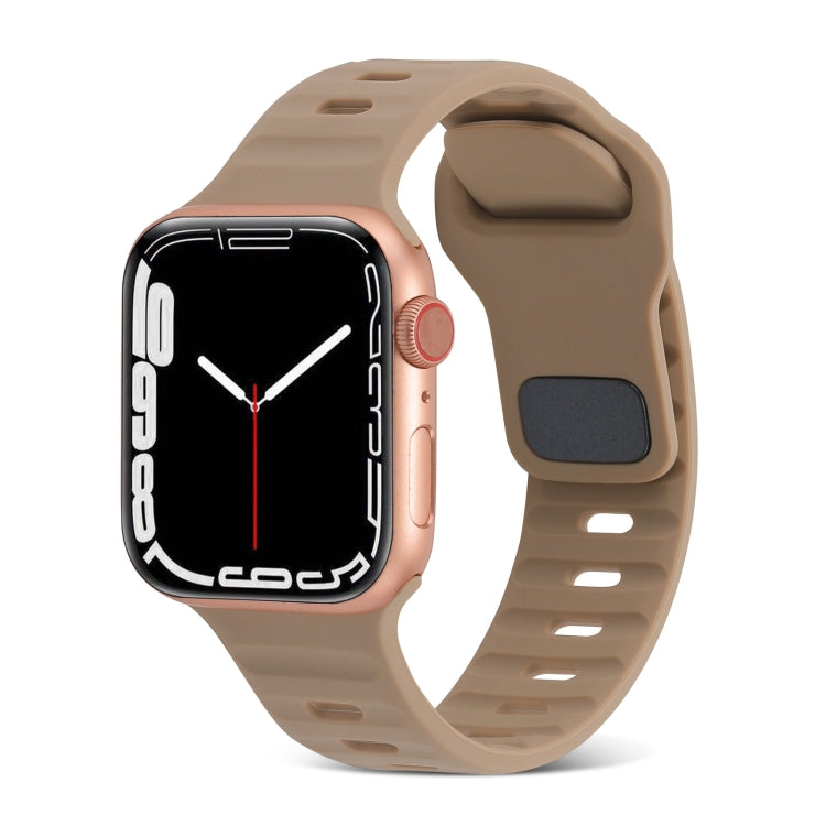 Brown silicone watch band with square buckle and striped texture