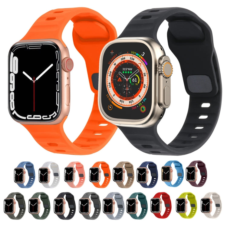 Orange silicone watch band with square buckle and ribbed stripe holes