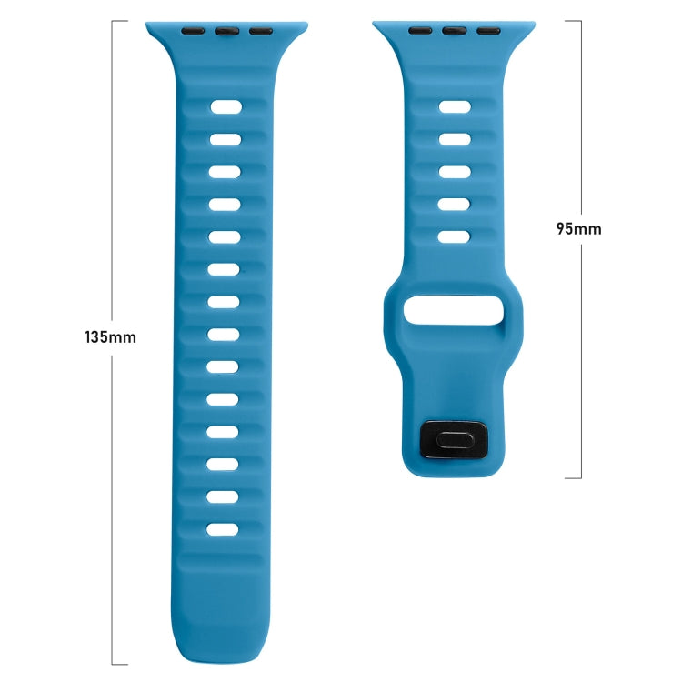 Blue silicone watch band size diagram with measurements 135mm and 95mm