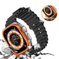 Orange-edged tempered film and watch frame on watch with black rugged case cover