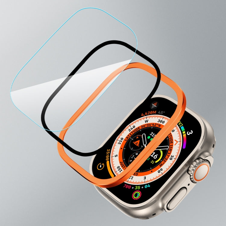 Orange-edged tempered screen film with protective frame for Apple Watch 49mm