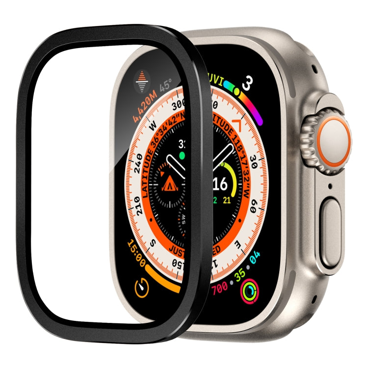 Black aluminum watch frame with integrated tempered screen film for 49mm Apple Watch Ultra