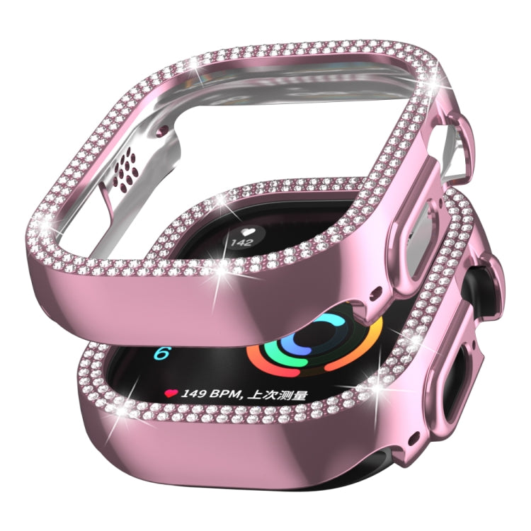 Pink diamond-studded double-row watch case cover, angled view for 49mm Apple Watch