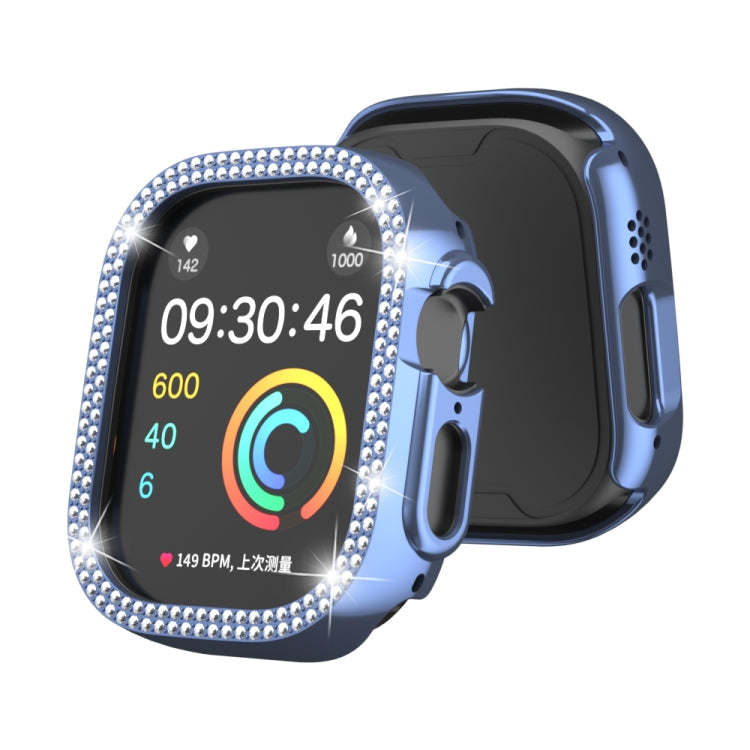 Blue diamond-studded double-row watch case cover with rhinestone edge for 49mm Apple Watch