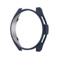 Dark navy open-frame protective watch case for round smartwatch, with side cutouts.
