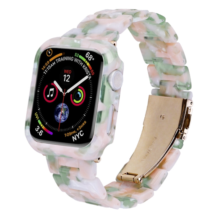 Light green and white marbled resin watch band with protective case for Apple Watch