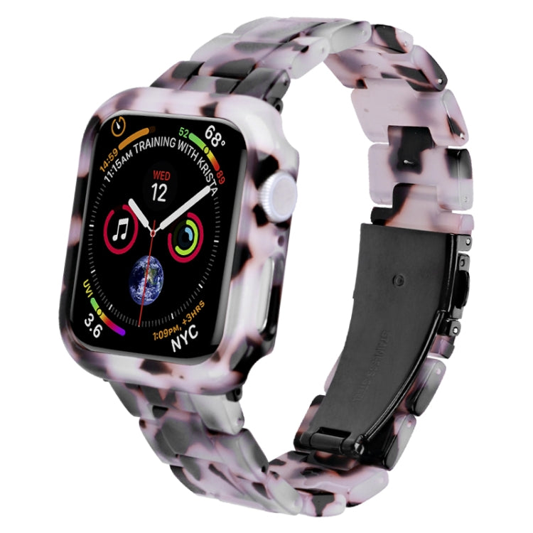 Printed resin Apple Watch band case kit with pale pink and white marbled link strap